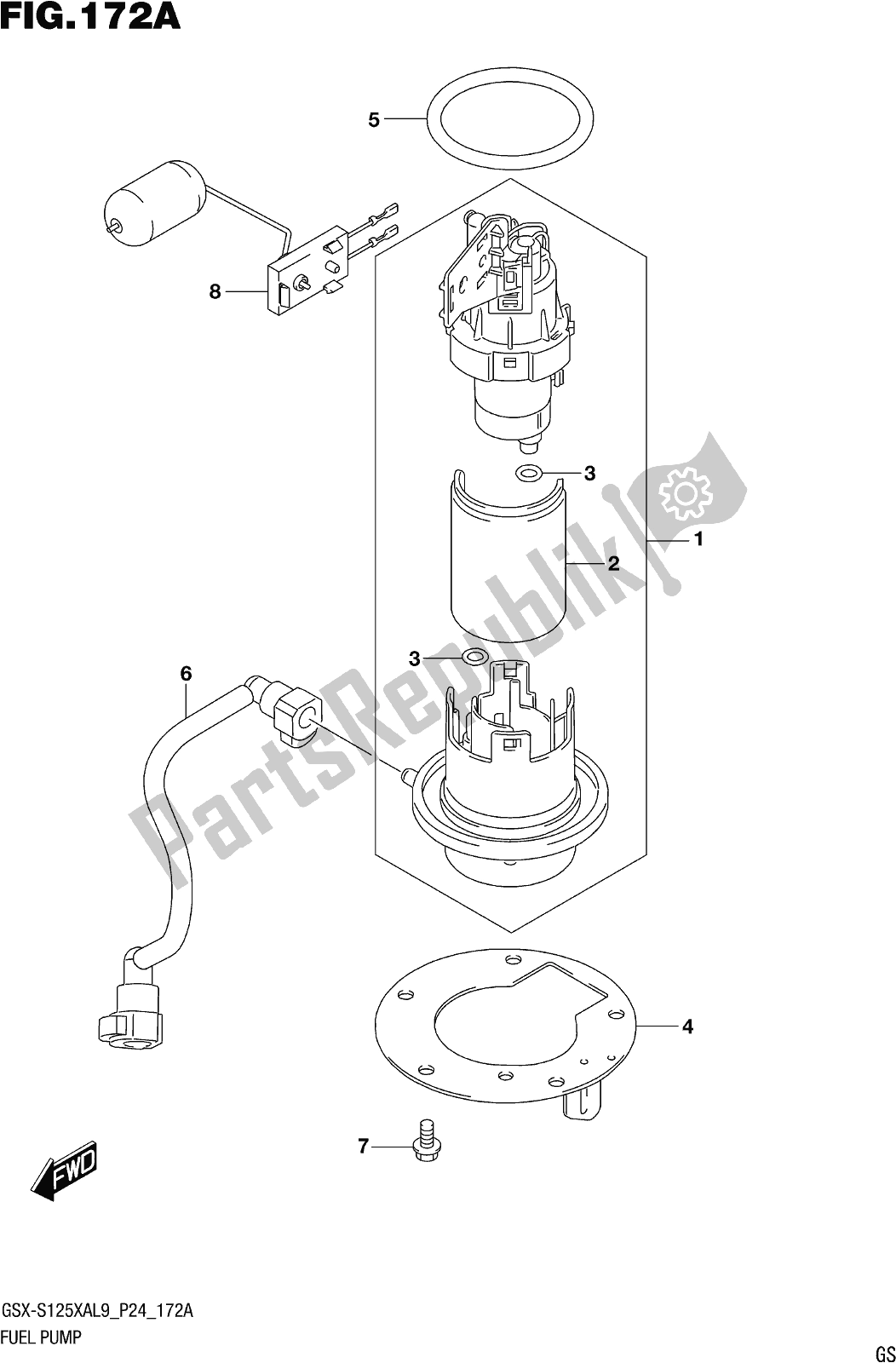 All parts for the Fig. 172a Fuel Pump of the Suzuki Gsx-s 125 XA 2019