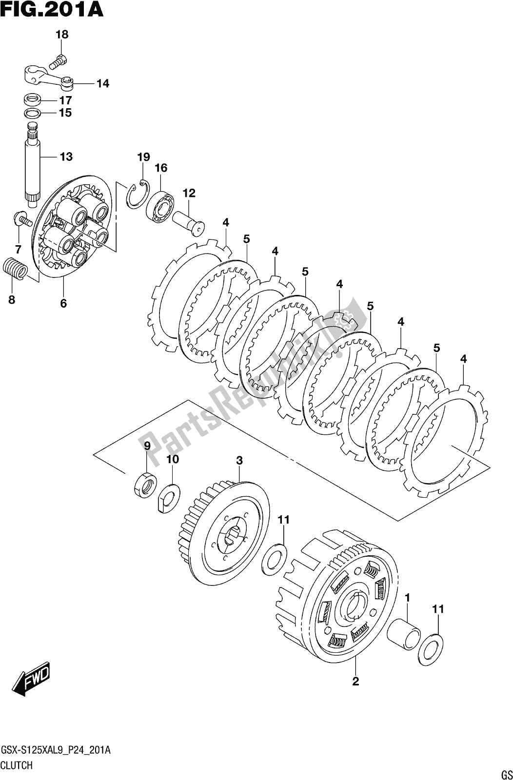 Wszystkie części do Fig. 201a Clutch Suzuki Gsx-s 125 XA 2019