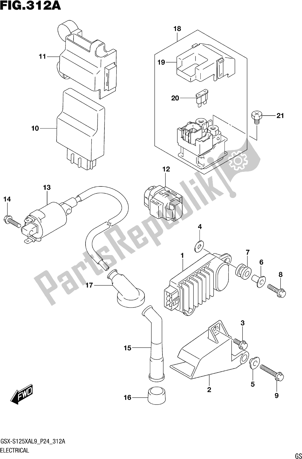 All parts for the Fig. 312a Electrical of the Suzuki Gsx-s 125 XA 2019