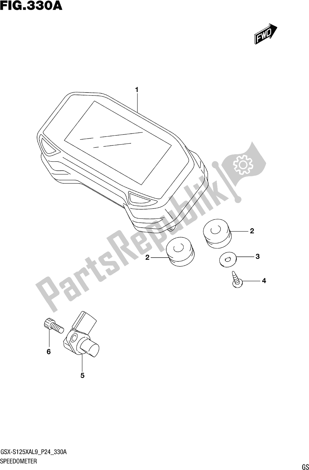 All parts for the Fig. 330a Speedometer of the Suzuki Gsx-s 125 XA 2019