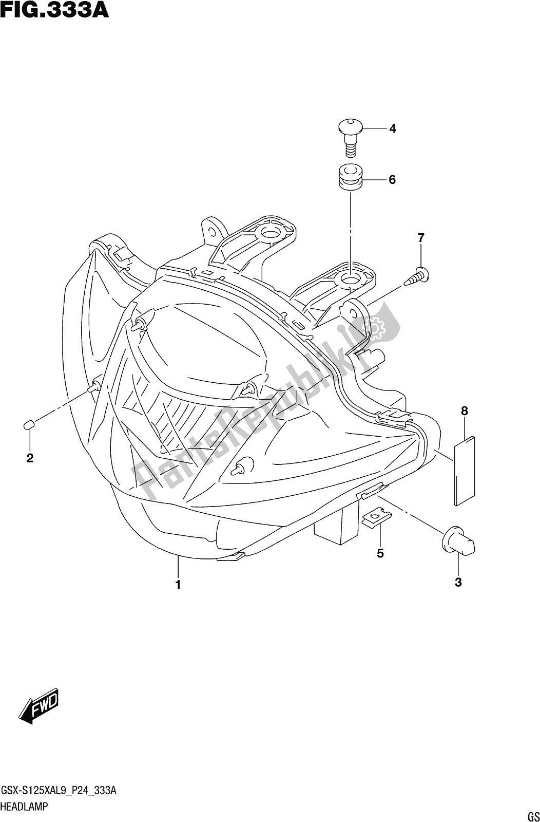 All parts for the Fig. 333a Headlamp of the Suzuki Gsx-s 125 XA 2019