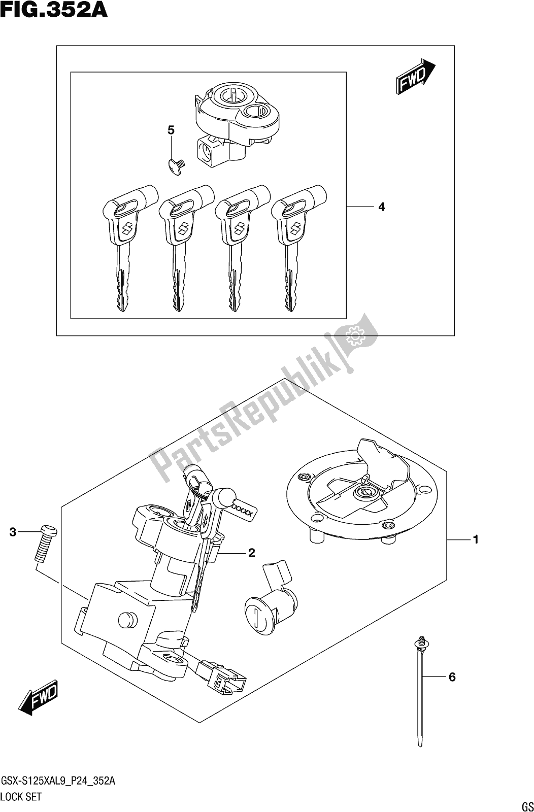 Wszystkie części do Fig. 352a Lock Set Suzuki Gsx-s 125 XA 2019