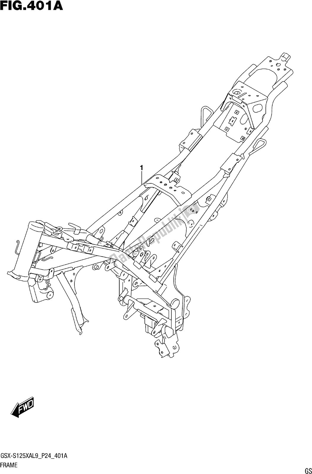 All parts for the Fig. 401a Frame of the Suzuki Gsx-s 125 XA 2019