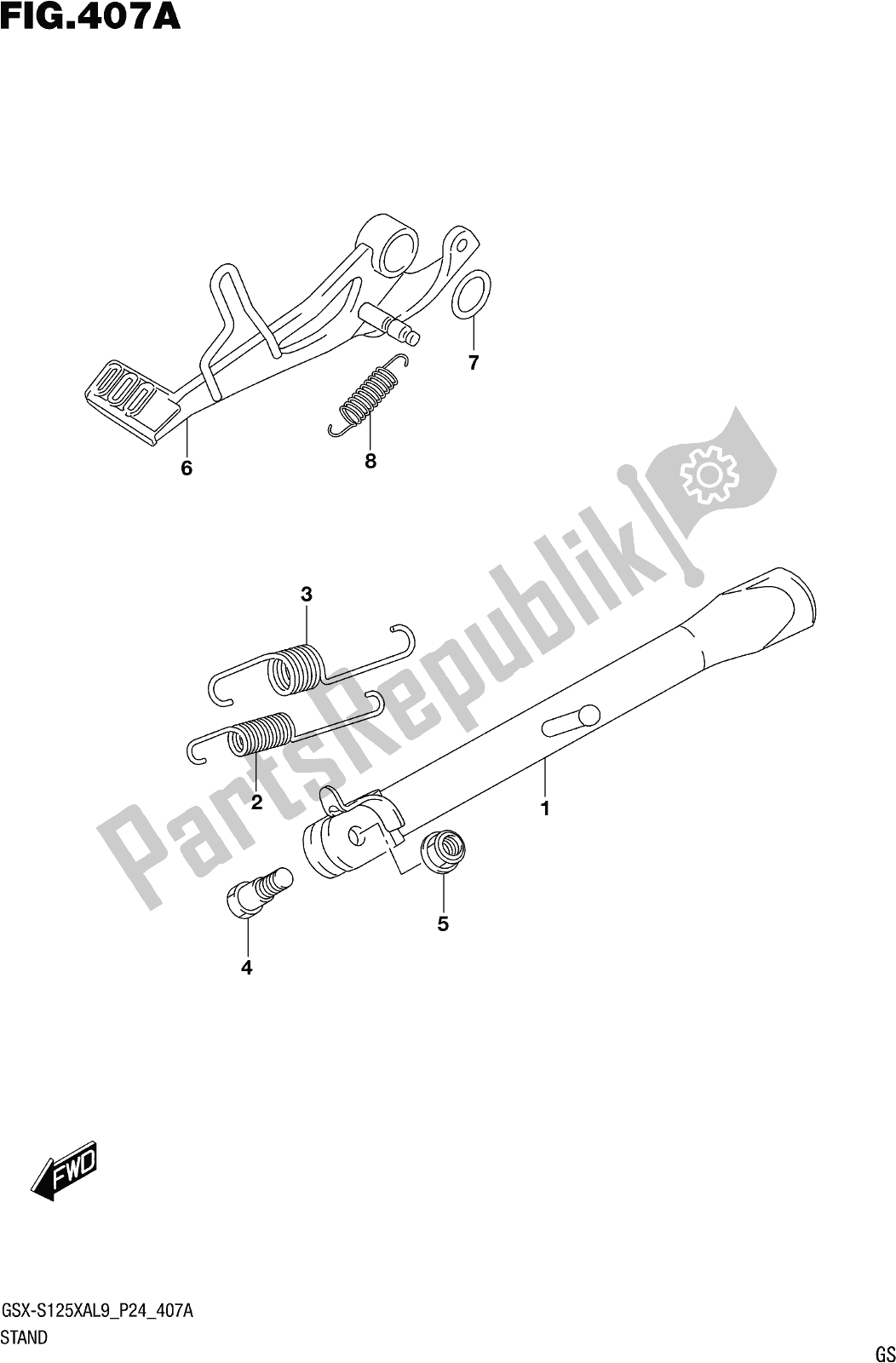 All parts for the Fig. 407a Stand of the Suzuki Gsx-s 125 XA 2019