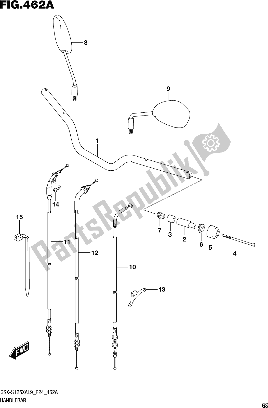 All parts for the Fig. 462a Handlebar of the Suzuki Gsx-s 125 XA 2019