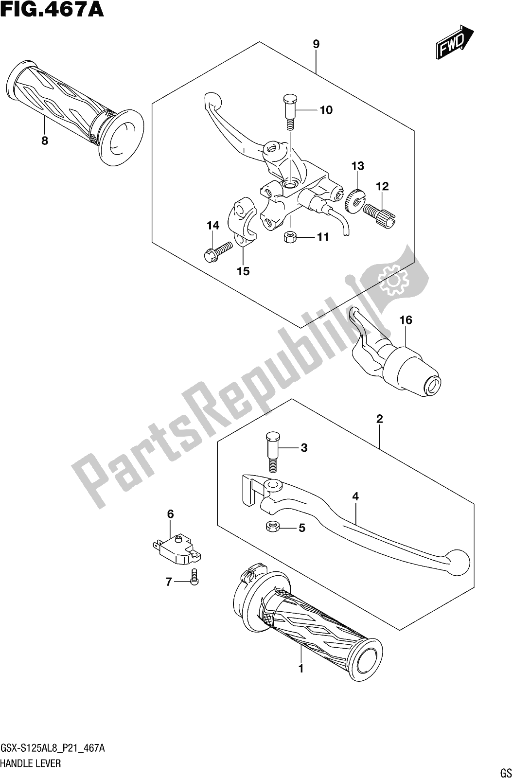 All parts for the Fig. 467a Handle Lever of the Suzuki Gsx-s 125 XA 2019