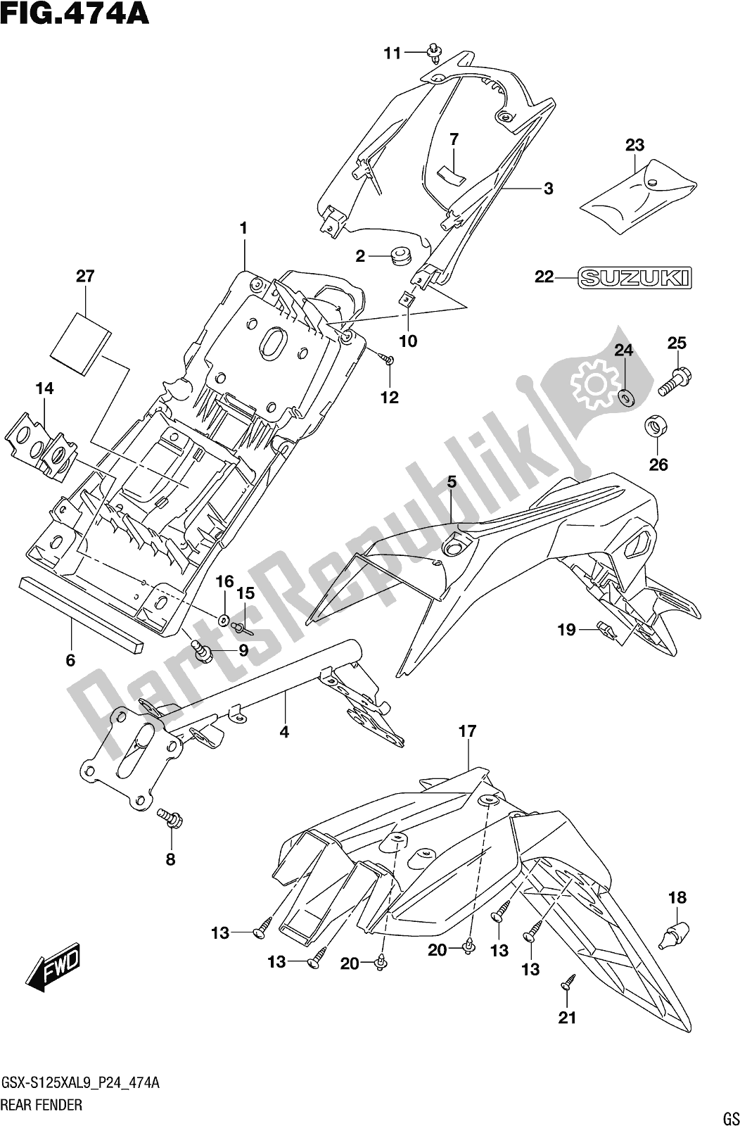 Tutte le parti per il Fig. 474a Rear Fender del Suzuki Gsx-s 125 XA 2019