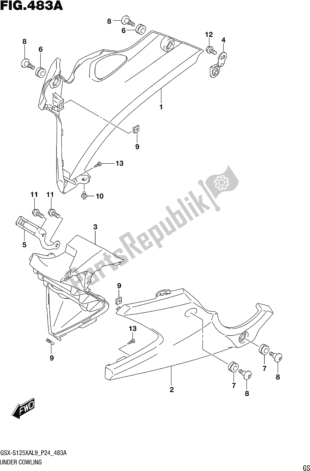 All parts for the Fig. 483a Under Cowling of the Suzuki Gsx-s 125 XA 2019