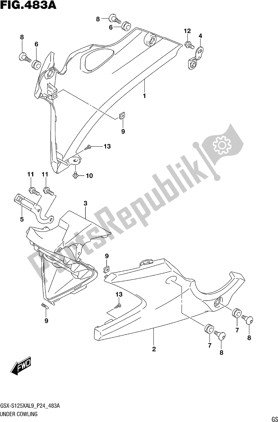 Alle onderdelen voor de Fig. 483a Under Cowling van de Suzuki Gsx-s 125 XA 2019