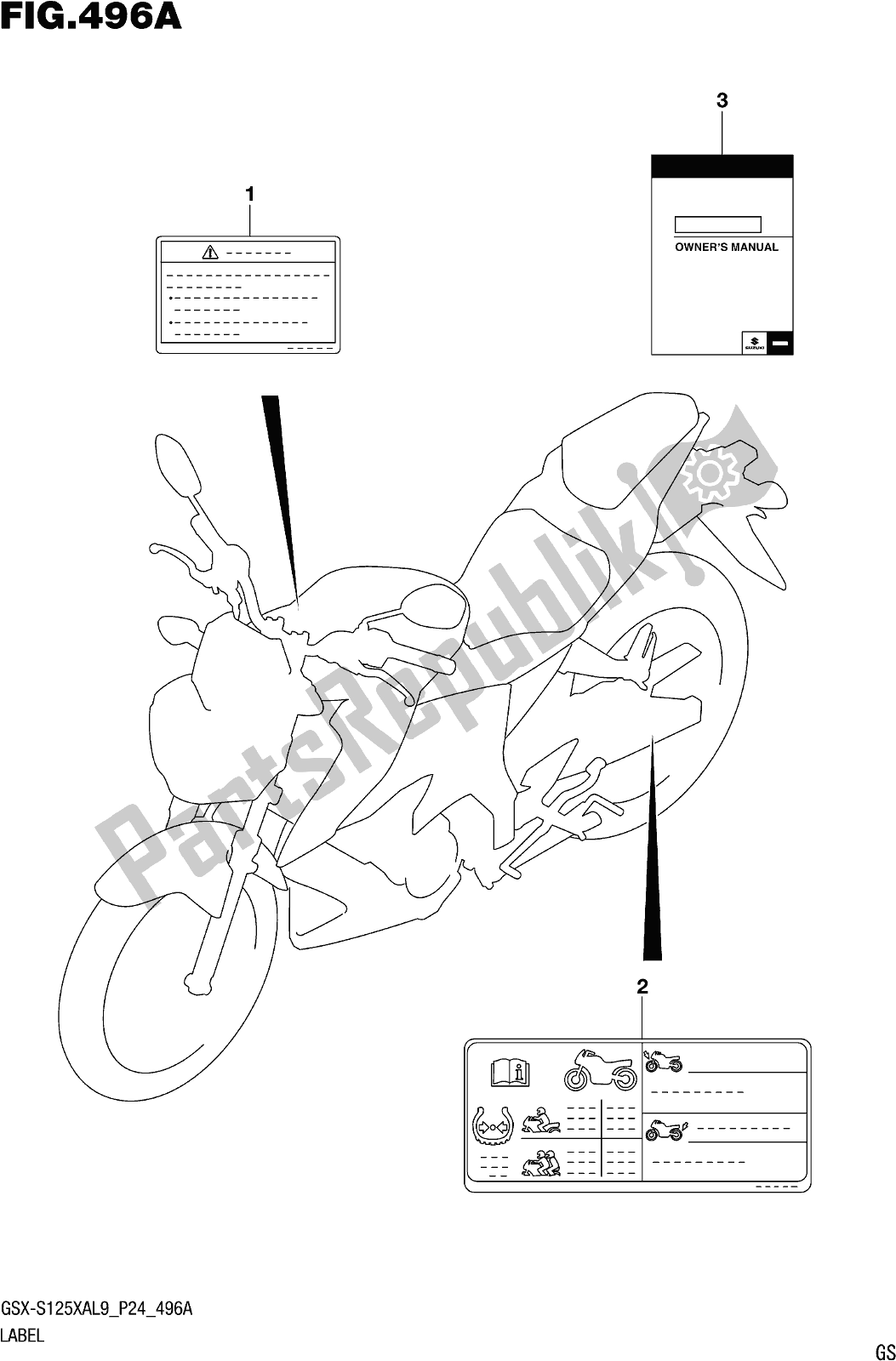 All parts for the Fig. 496a Label of the Suzuki Gsx-s 125 XA 2019