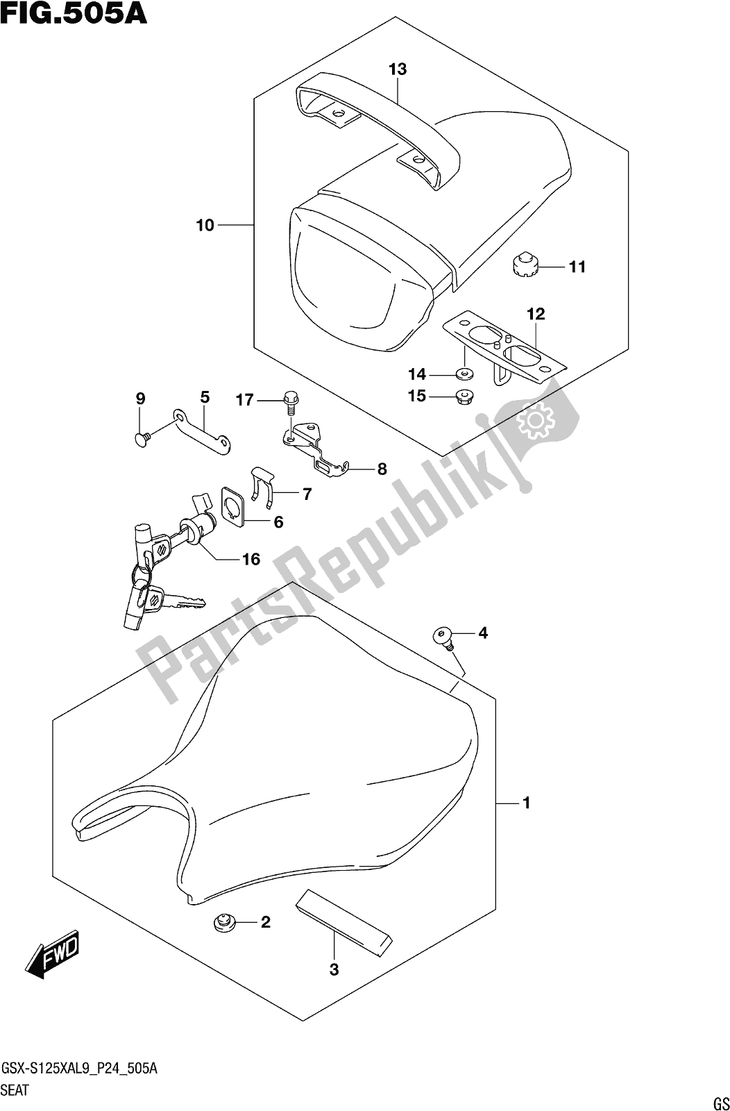 Tutte le parti per il Fig. 505a Seat del Suzuki Gsx-s 125 XA 2019