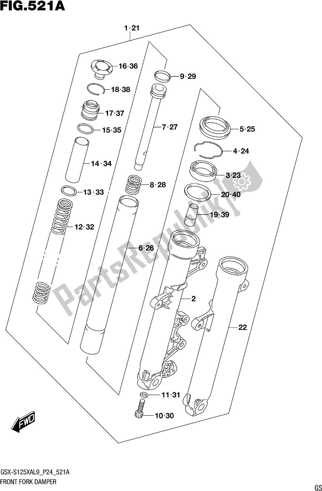 All parts for the Fig. 521a Front Fork Damper of the Suzuki Gsx-s 125 XA 2019