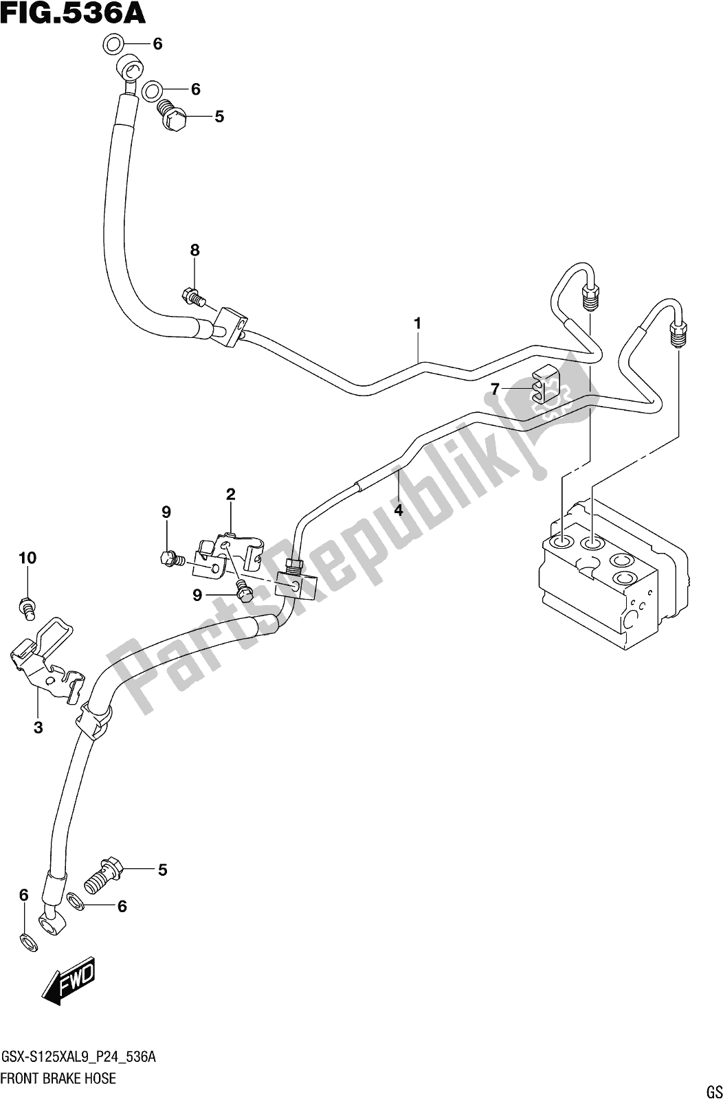 All parts for the Fig. 536a Front Brake Hose of the Suzuki Gsx-s 125 XA 2019