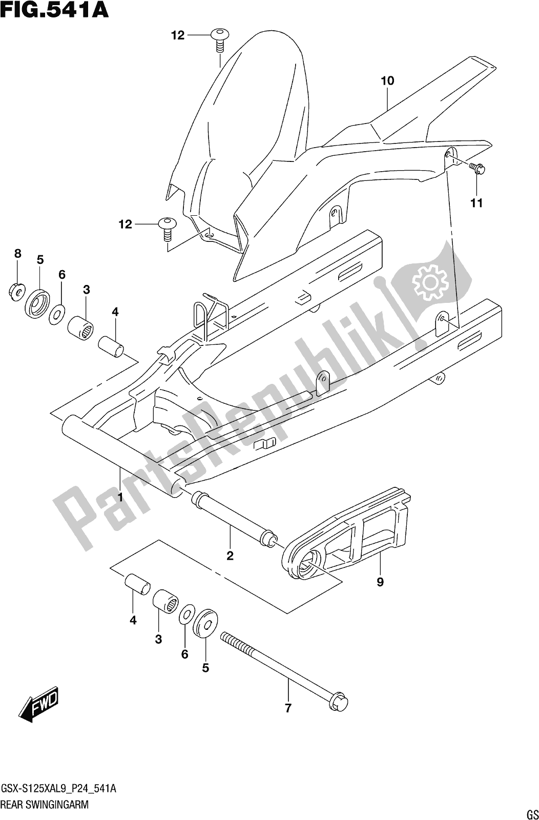 All parts for the Fig. 541a Rear Swingingarm of the Suzuki Gsx-s 125 XA 2019