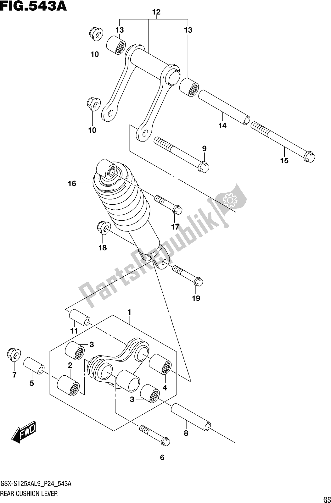 All parts for the Fig. 543a Rear Cushion Lever of the Suzuki Gsx-s 125 XA 2019