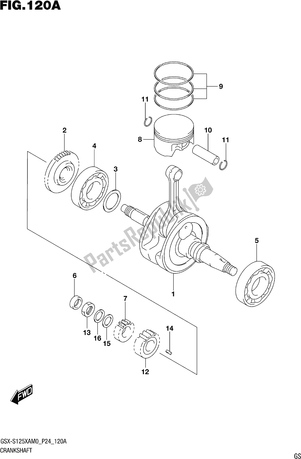 Tutte le parti per il Fig. 120a Crankshaft del Suzuki Gsx-s 125 XA 2020