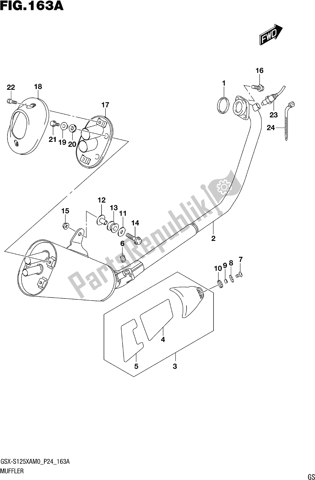 Tutte le parti per il Fig. 163a Muffler del Suzuki Gsx-s 125 XA 2020