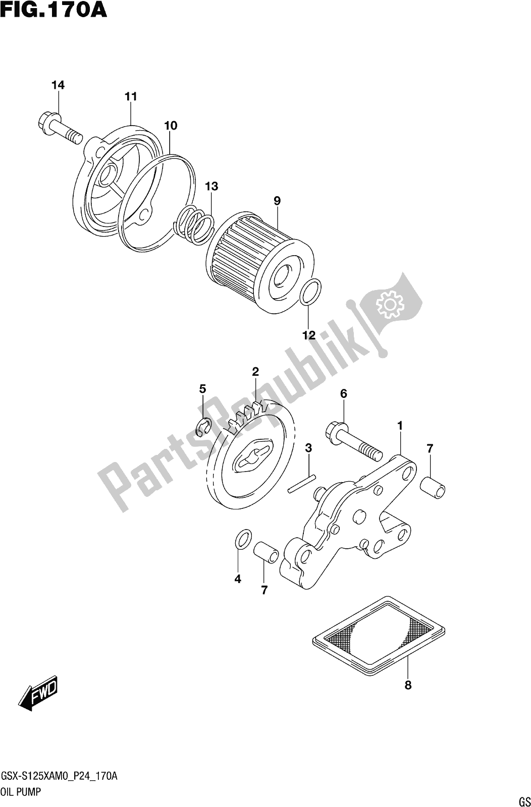 All parts for the Fig. 170a Oil Pump of the Suzuki Gsx-s 125 XA 2020