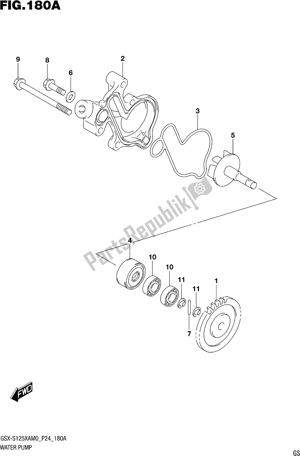 Tutte le parti per il Fig. 180a Water Pump del Suzuki Gsx-s 125 XA 2020