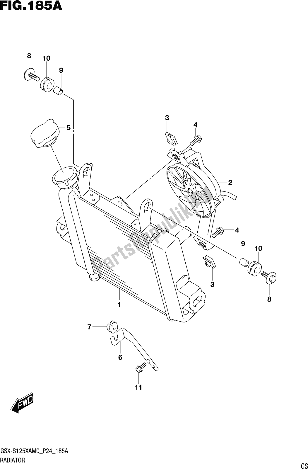 Tutte le parti per il Fig. 185a Radiator del Suzuki Gsx-s 125 XA 2020