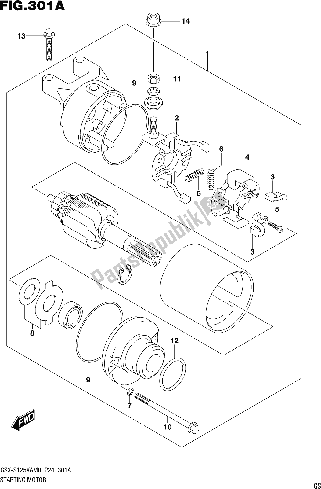 Tutte le parti per il Fig. 301a Starting Motor del Suzuki Gsx-s 125 XA 2020