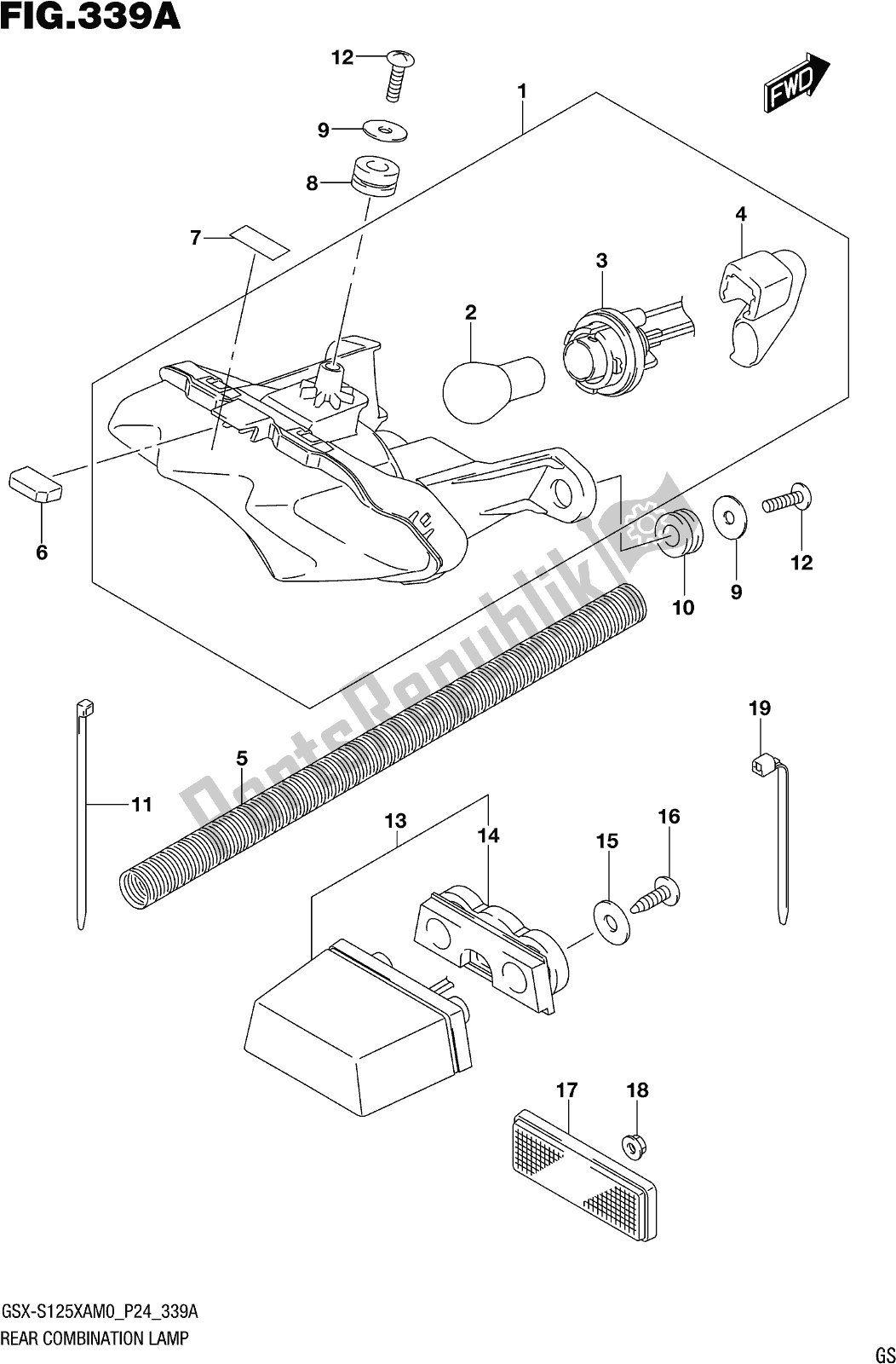 All parts for the Fig. 339a Rear Combination Lamp of the Suzuki Gsx-s 125 XA 2020