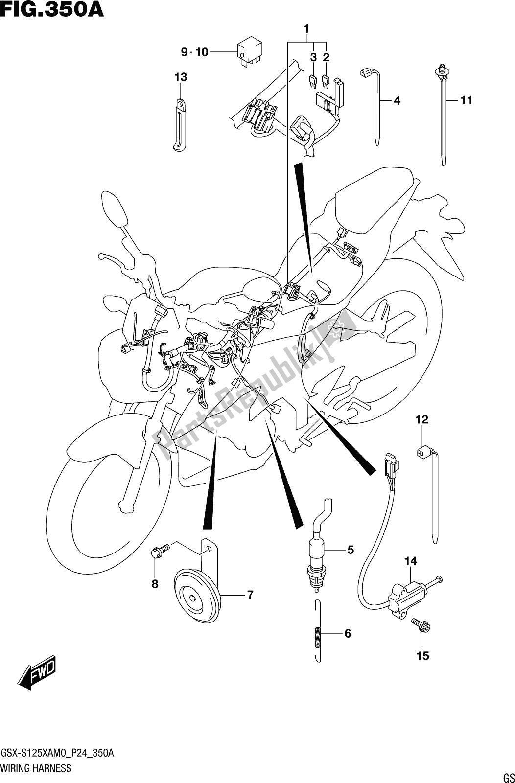 Tutte le parti per il Fig. 350a Wiring Harness del Suzuki Gsx-s 125 XA 2020