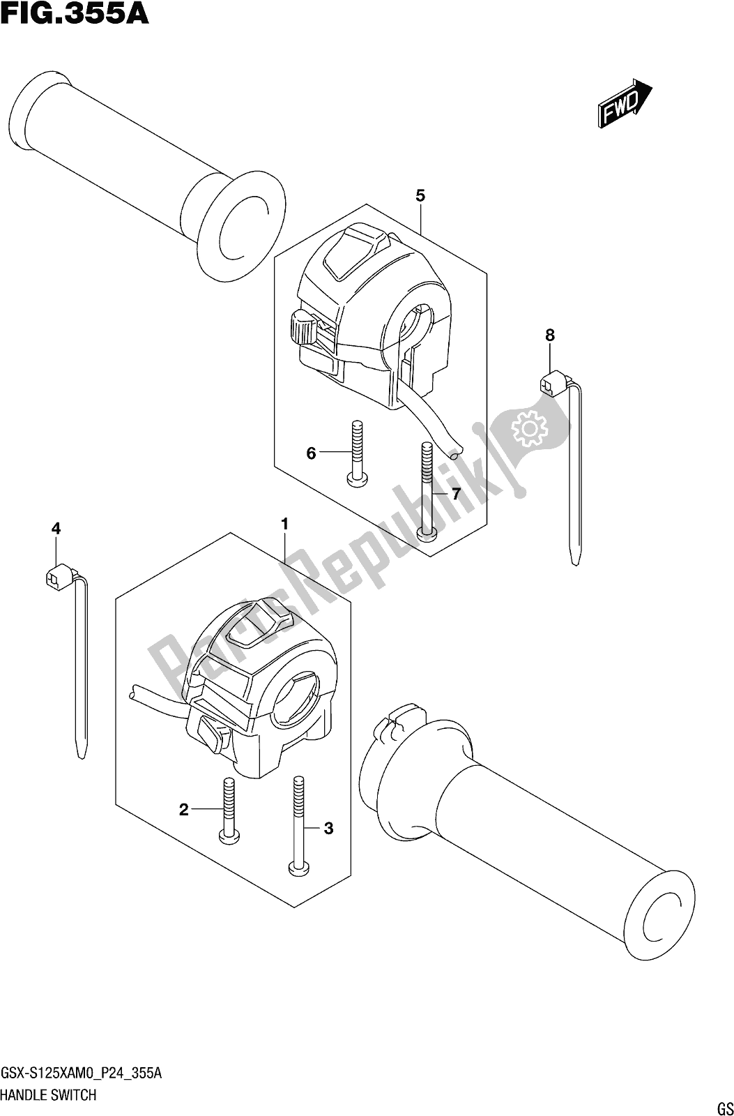 Todas as partes de Fig. 355a Handle Switch do Suzuki Gsx-s 125 XA 2020