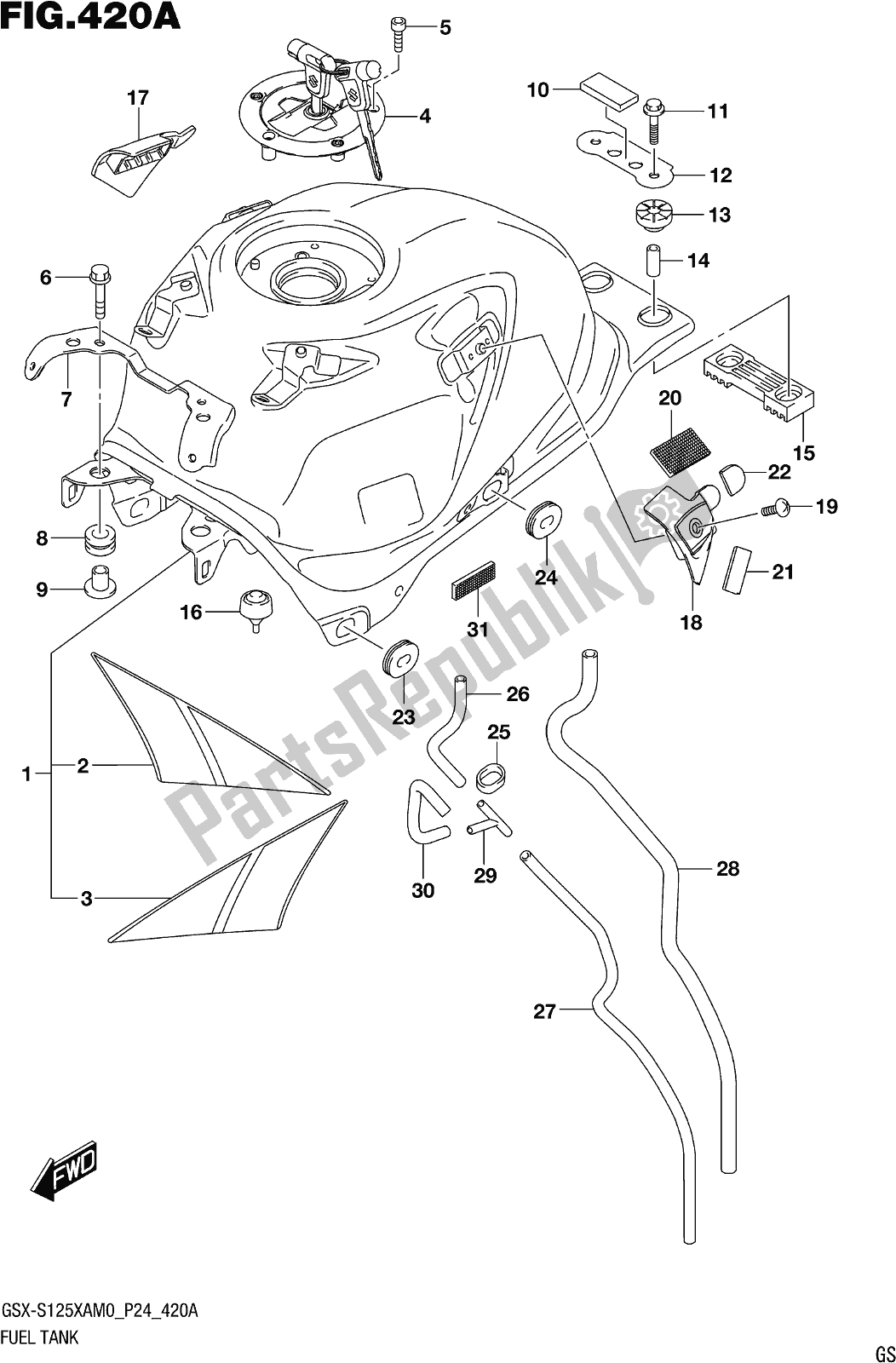 Tutte le parti per il Fig. 420a Fuel Tank del Suzuki Gsx-s 125 XA 2020