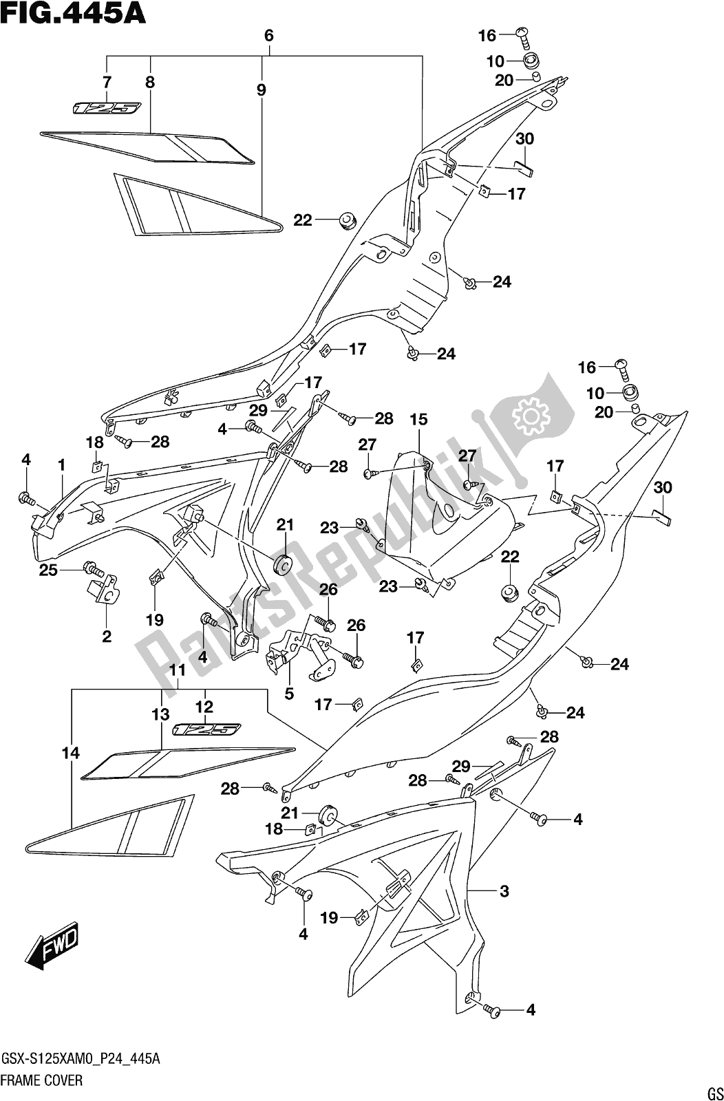 Todas las partes para Fig. 445a Frame Cover de Suzuki Gsx-s 125 XA 2020