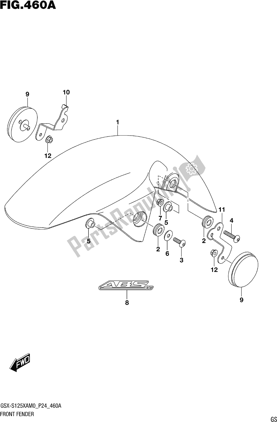 Toutes les pièces pour le Fig. 460a Front Fender du Suzuki Gsx-s 125 XA 2020