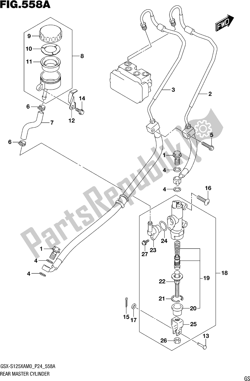 Wszystkie części do Fig. 558a Rear Master Cylinder Suzuki Gsx-s 125 XA 2020