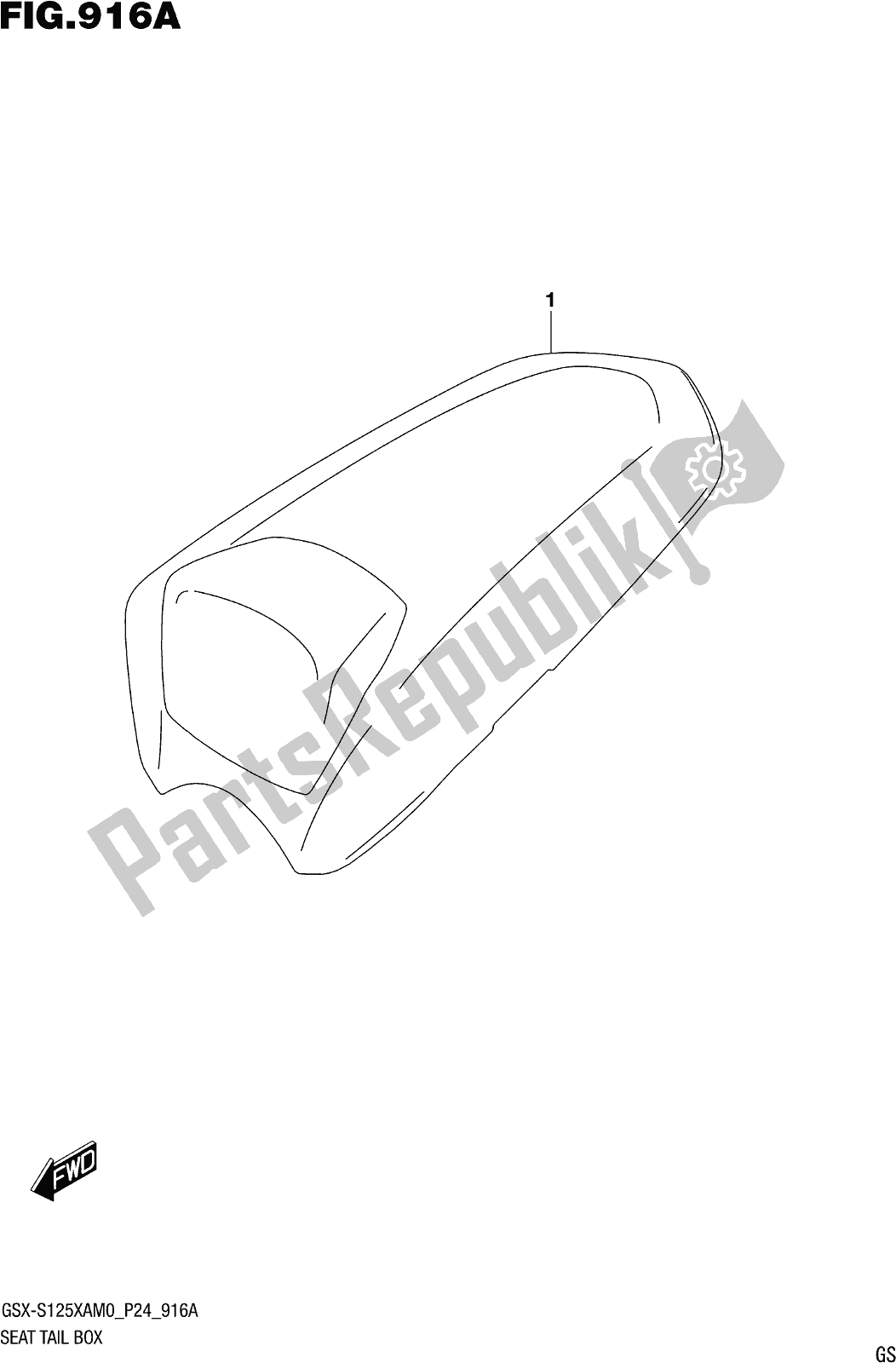 All parts for the Fig. 916a Seat Tail Box (optional) of the Suzuki Gsx-s 125 XA 2020