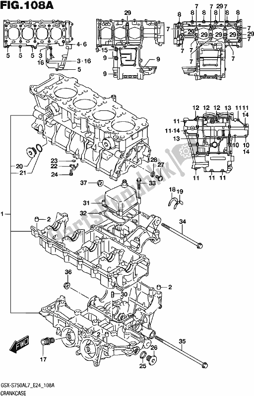 All parts for the Crankcase of the Suzuki Gsx-s 750A 2017