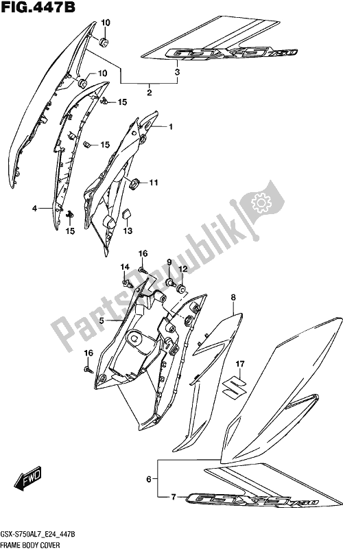 All parts for the Frame Body Cover (for Ykv) of the Suzuki Gsx-s 750A 2017