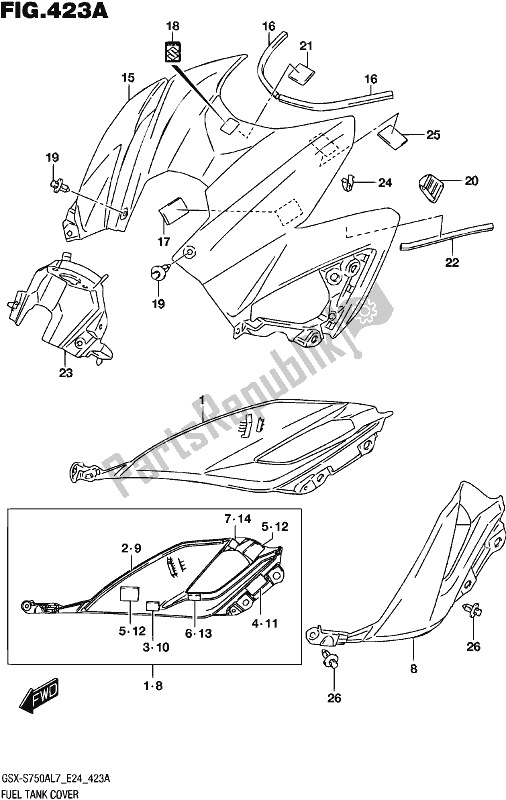 Tutte le parti per il Fuel Tank Cover (gsx-s750al7 E24) del Suzuki Gsx-s 750A 2017