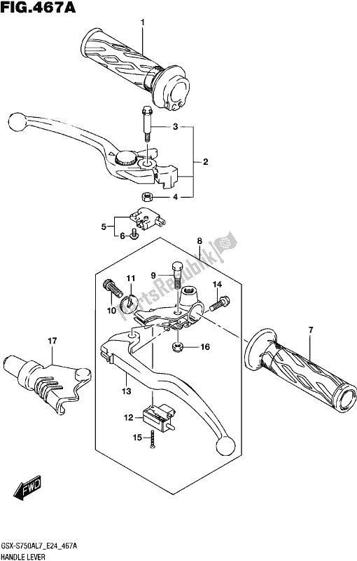 All parts for the Handle Lever of the Suzuki Gsx-s 750A 2017