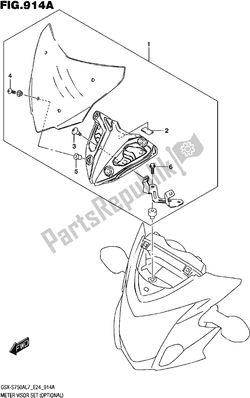 All parts for the Meter Visor Set (optional) of the Suzuki Gsx-s 750A 2017