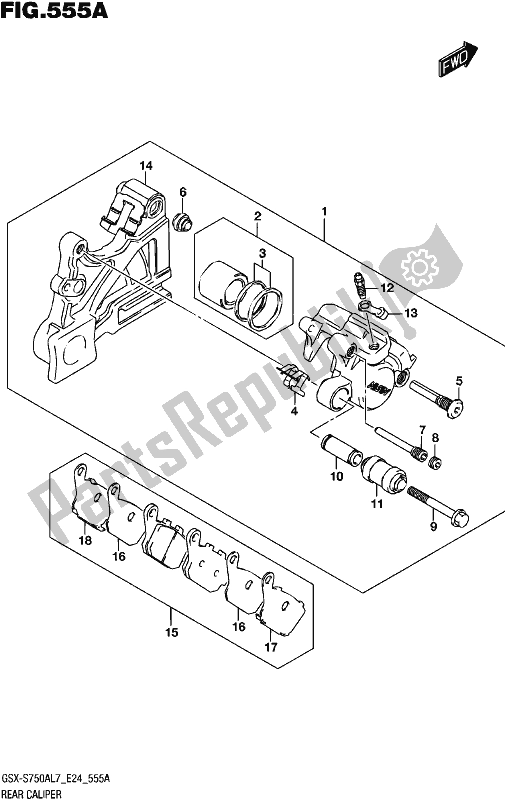 All parts for the Rear Caliper of the Suzuki Gsx-s 750A 2017