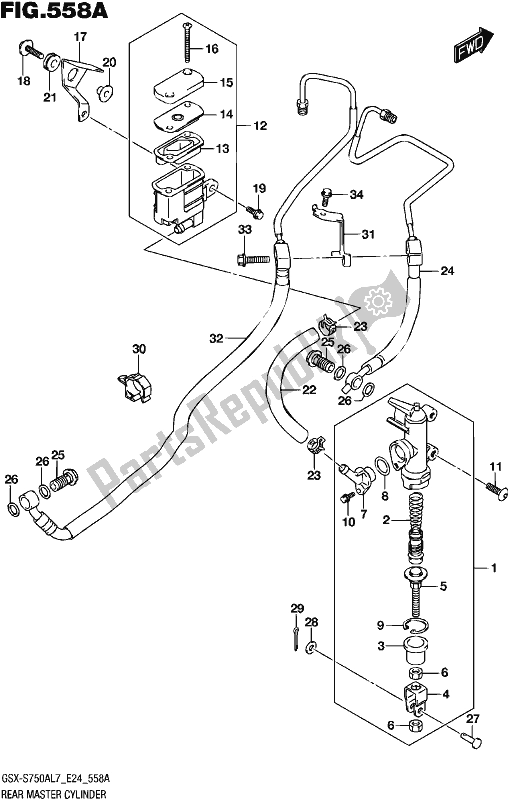 All parts for the Rear Master Cylinder of the Suzuki Gsx-s 750A 2017