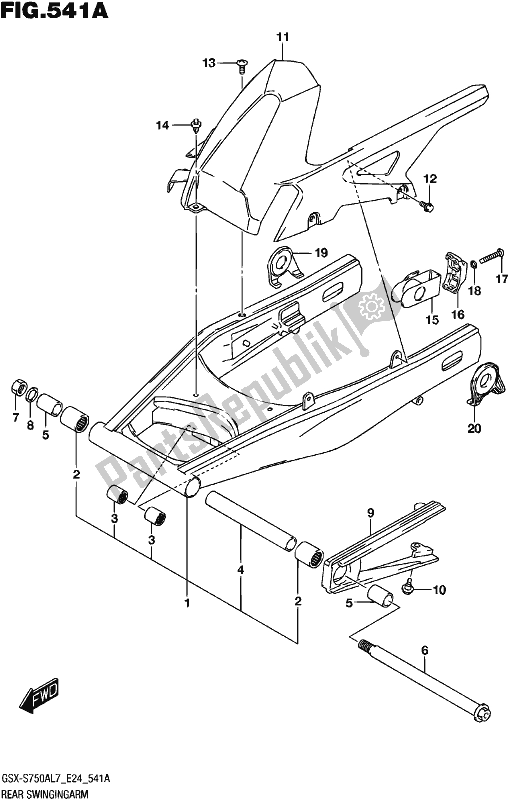 All parts for the Rear Swingingarm (gsx-s750al7 E24) of the Suzuki Gsx-s 750A 2017