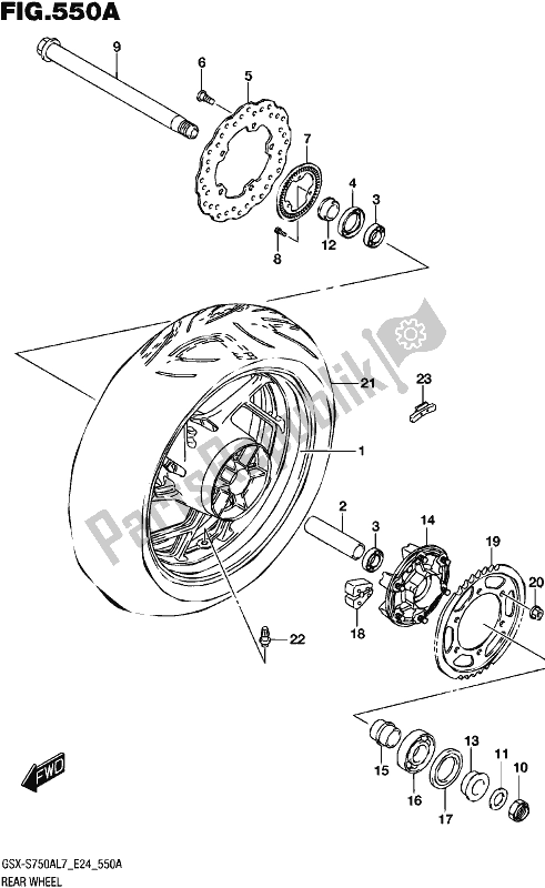 Tutte le parti per il Rear Wheel (gsx-s750al7 E24) del Suzuki Gsx-s 750A 2017