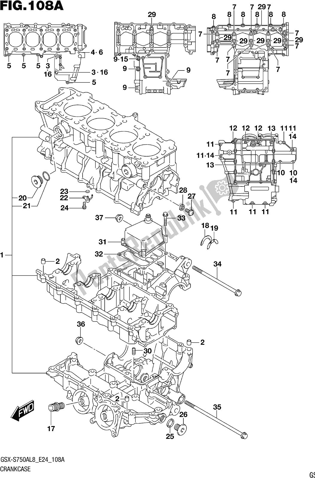 Todas as partes de Fig. 108a Crankcase do Suzuki Gsx-s 750A 2018