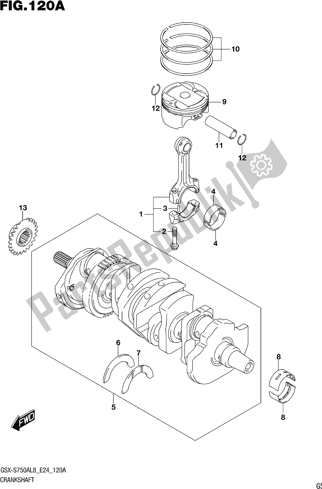 All parts for the Fig. 120a Crankshaft of the Suzuki Gsx-s 750A 2018