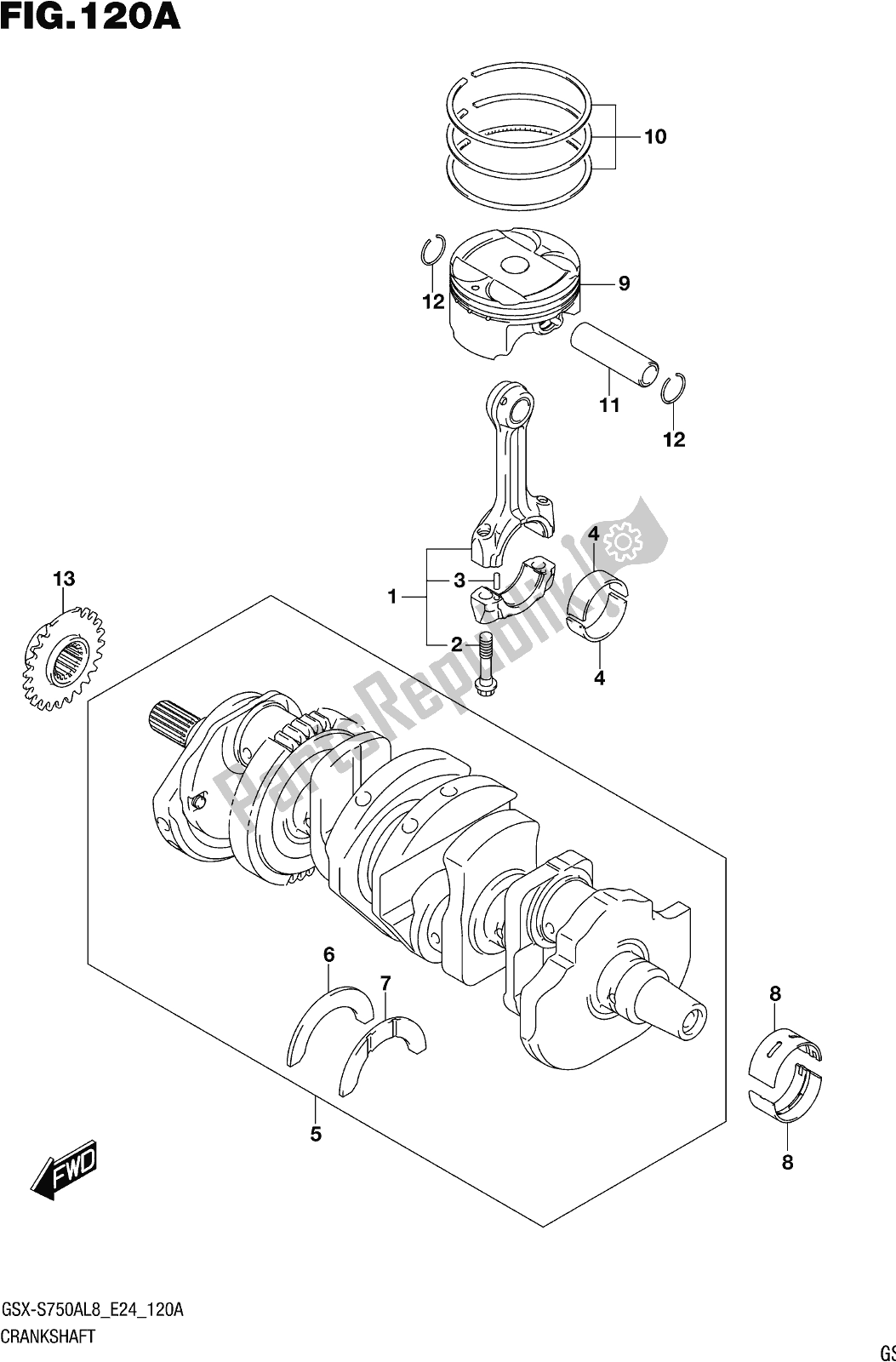 All parts for the Fig. 120a Crankshaft of the Suzuki Gsx-s 750A 2018