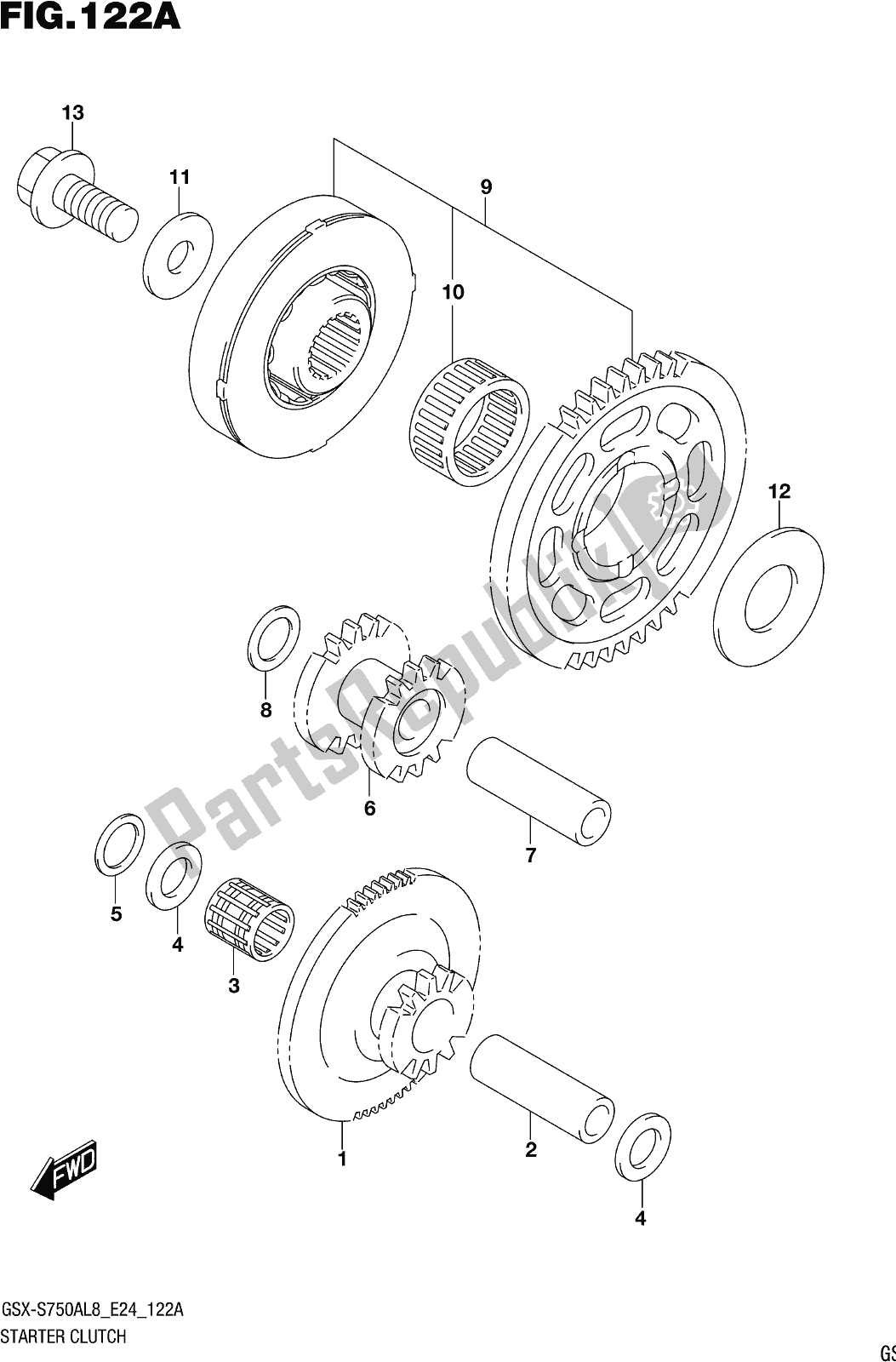 Alle onderdelen voor de Fig. 122a Starter Clutch van de Suzuki Gsx-s 750A 2018