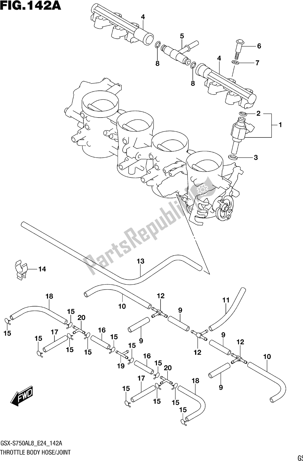 Tutte le parti per il Fig. 142a Throttle Body Hose/joint del Suzuki Gsx-s 750A 2018