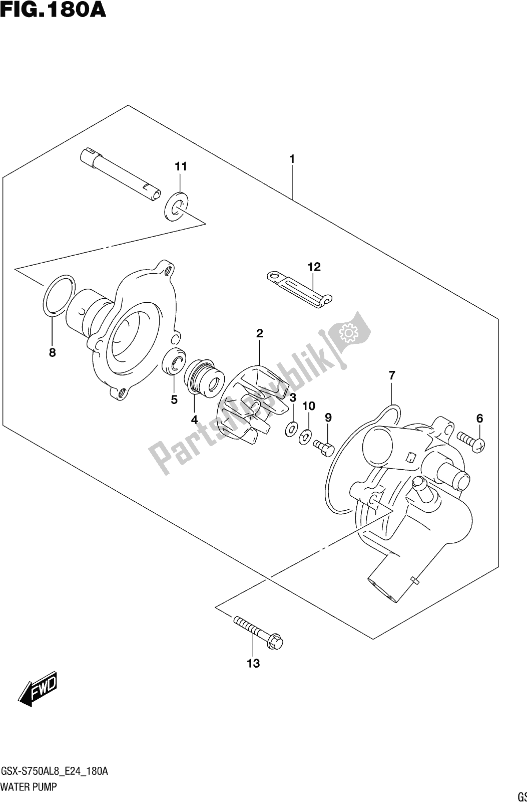 Todas as partes de Fig. 180a Water Pump do Suzuki Gsx-s 750A 2018