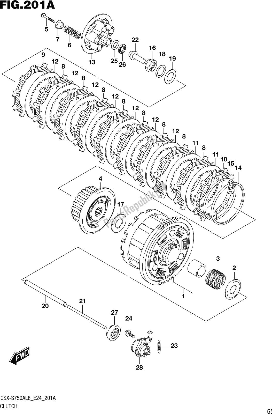 Todas as partes de Fig. 201a Clutch do Suzuki Gsx-s 750A 2018