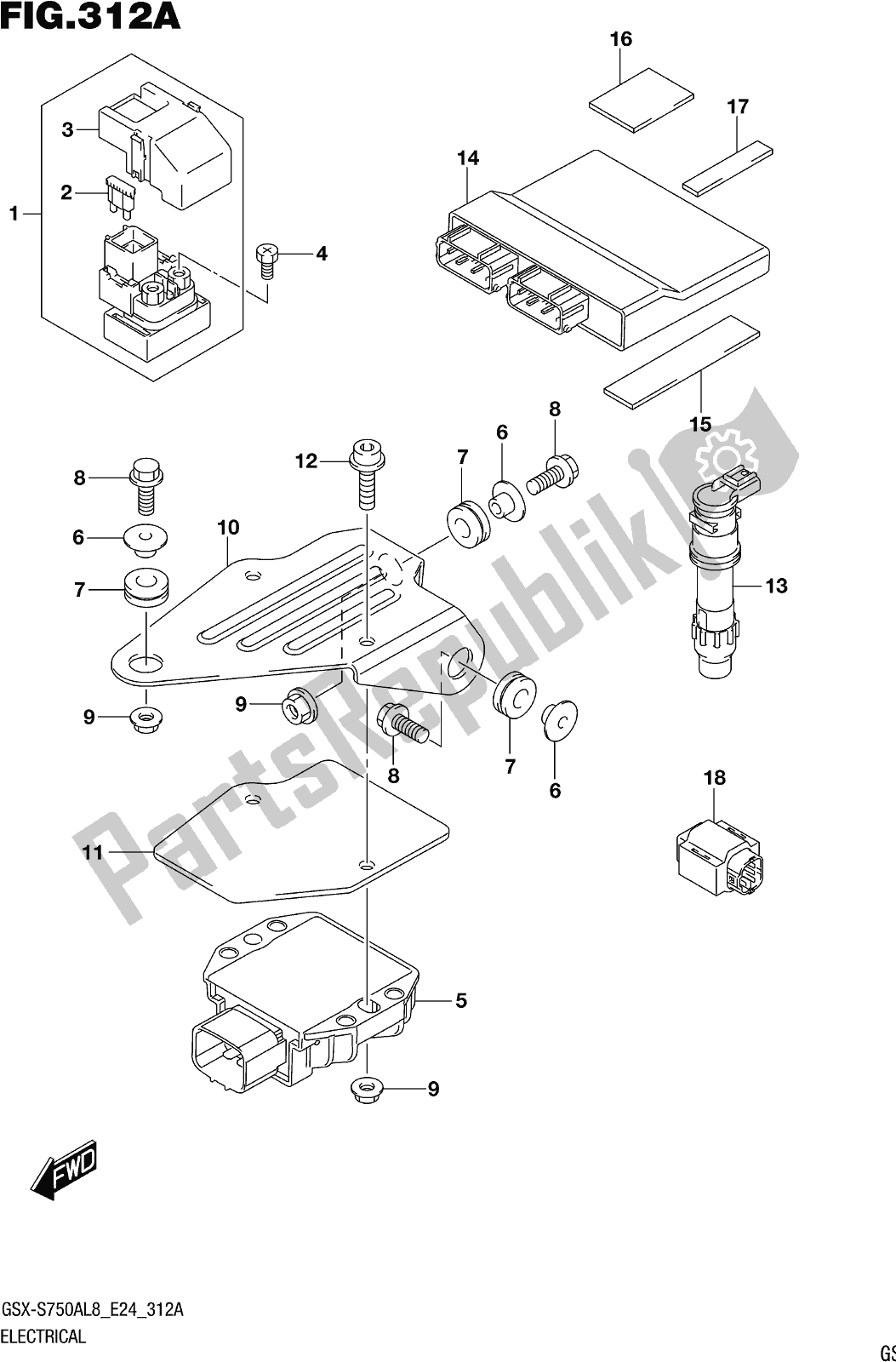 Todas as partes de Fig. 312a Electrical do Suzuki Gsx-s 750A 2018